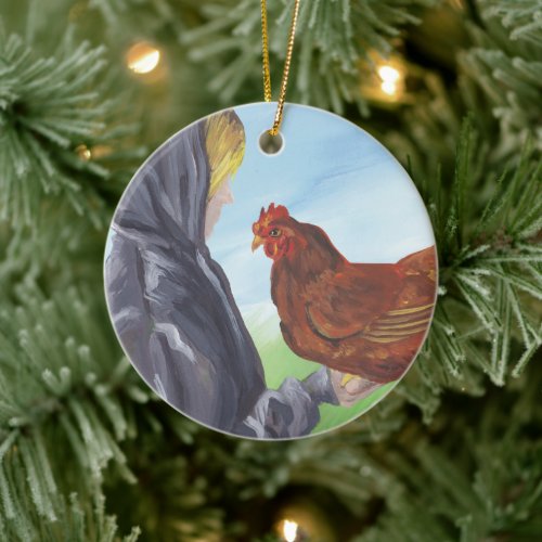 Girl with Chicken Ornament
