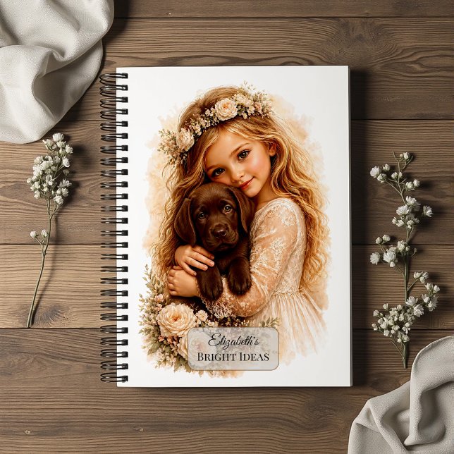 Girl With Chocolate Labrador Puppy Notebook (Creator Uploaded)