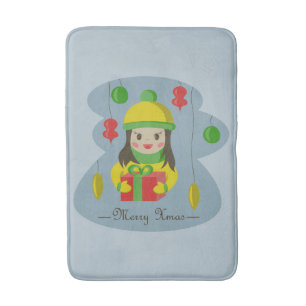 Girl with Christmas gift box Bath Mat