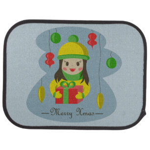 Girl with Christmas gift box Car Floor Mat