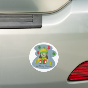 Girl with Christmas gift box Car Magnet