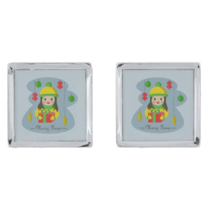 Girl with Christmas gift box  Cufflinks