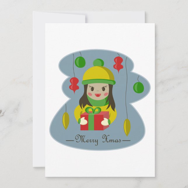 Girl with Christmas gift box  Invitation (Front)