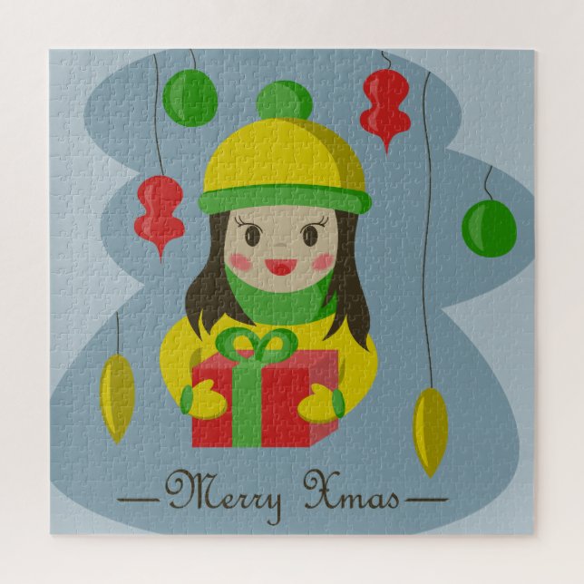Girl with Christmas gift box  Jigsaw Puzzle (Vertical)