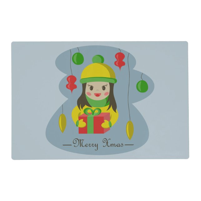 Girl with Christmas gift box  Placemat (Front)