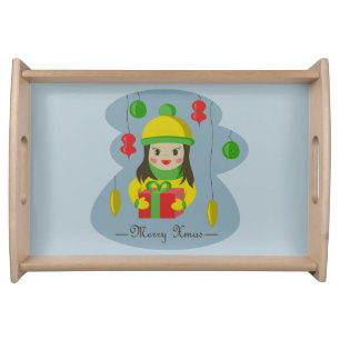 Girl with Christmas gift box Serving Tray