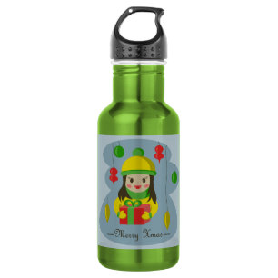 Girl with Christmas gift box  Stainless Steel Water Bottle