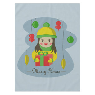 Girl with Christmas gift box Tablecloth