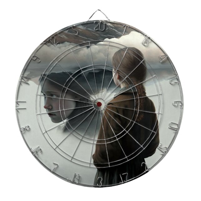 Girl with Clouds Dart Board (Front)