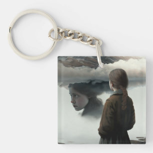 Girl with clouds keychain