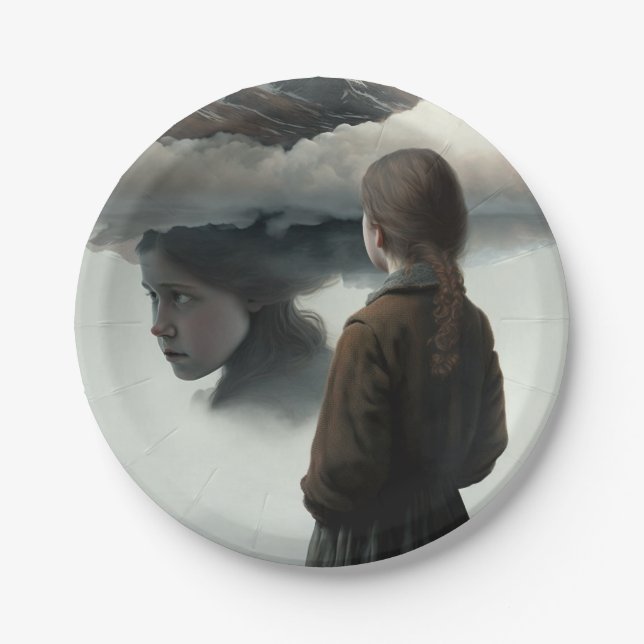 Girl with Clouds Paper Plates (Front)