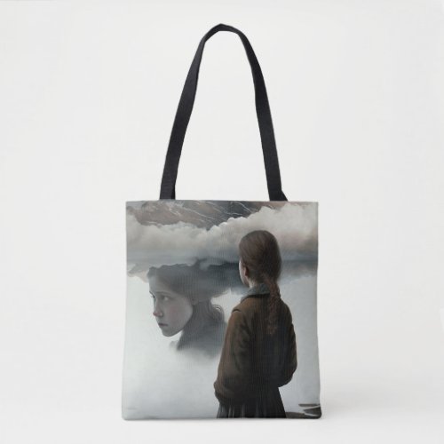 Girl with clouds tote bag