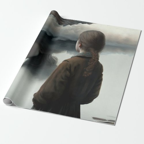 Girl with clouds wrapping paper