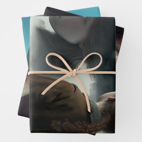 Girl with clouds wrapping paper sheets