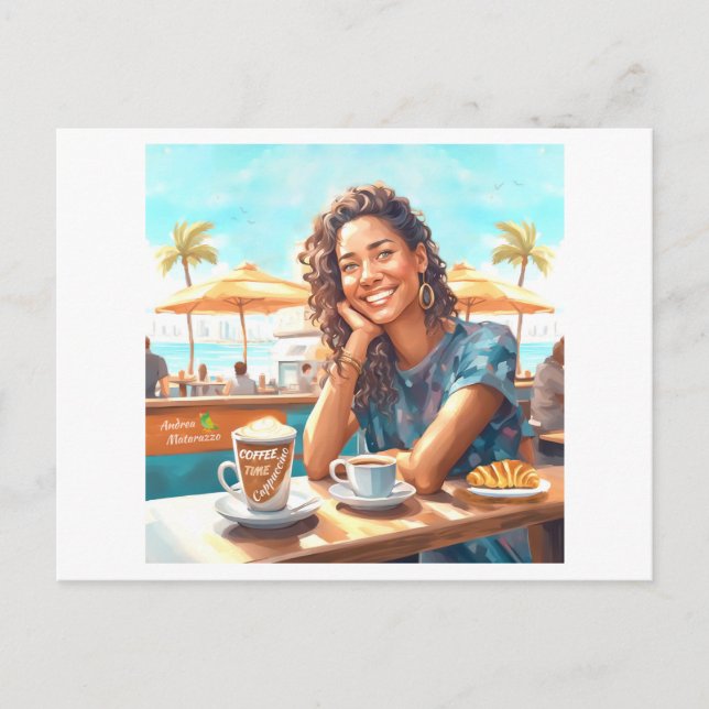 Girl with coffee break postcard (Front)