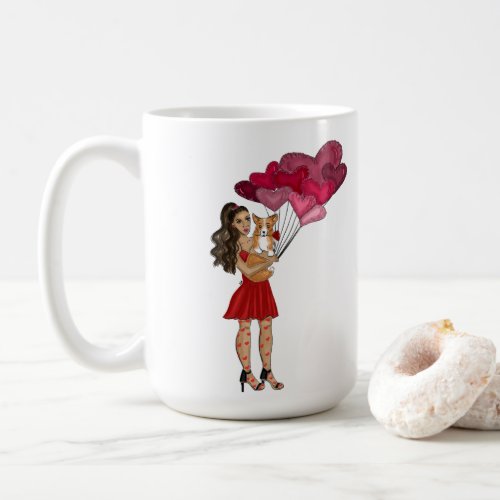 Girl with Corgi Galentines Day  Coffee Mug