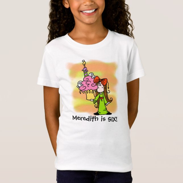 Girl With Cupcake Customizable Birthday T-shirt (Front)
