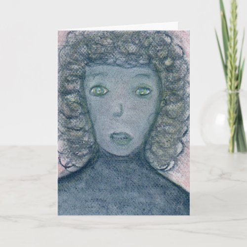 Girl with Curly Hair Chalks Portrait Spiritual Art Card