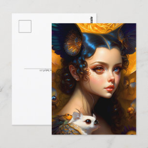 Girl with cute creatures, Postcrossing Postcard