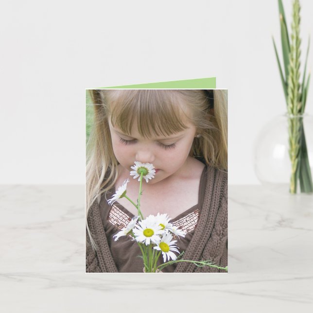 Girl With Daisy Bouquet Card (Front)