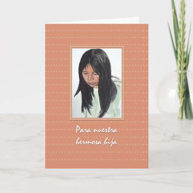 Girl with Dark Hair Cumpleaños Hija Birthday Card (Front)