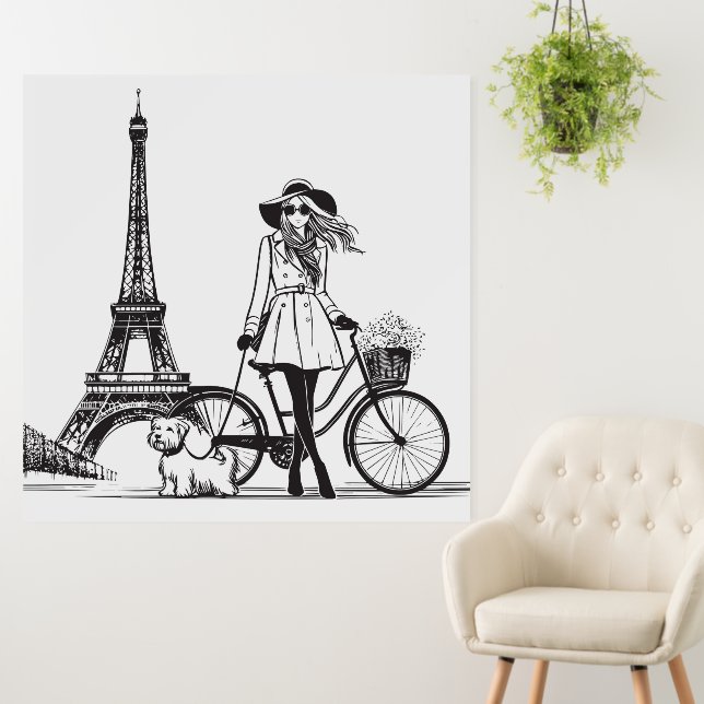 Girl with dog in Paris near Eiffel tower	 Foam Board (In Situ (Wall))