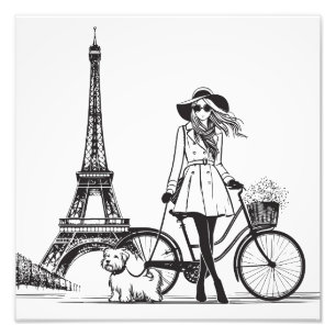 Girl with dog in Paris near Eiffel tower Photo Print