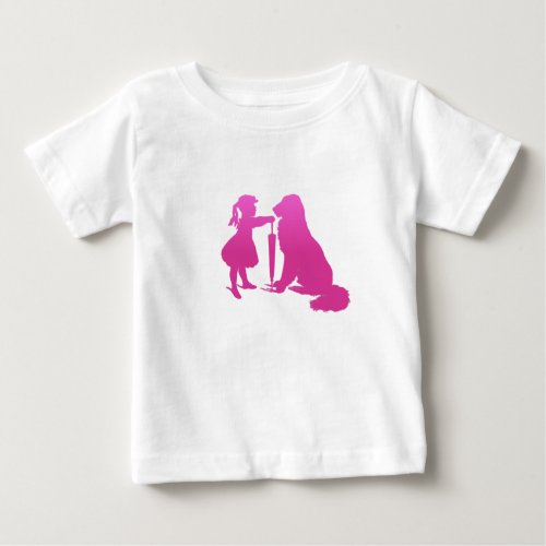 Girl with Dog Nursery Silhouette Gradient Pink Art Baby T_Shirt