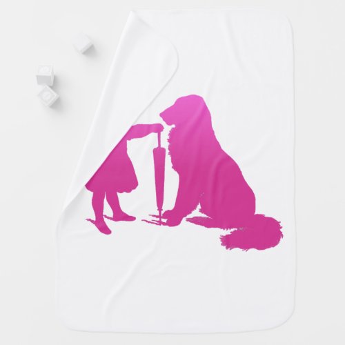 Girl with Dog Nursery Silhouette Gradient Pink Art Receiving Blanket