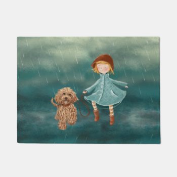 Girl With Dog Paintings / Labradoodle Love Doormat by LabradoodleLove at Zazzle