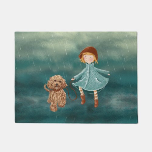 Girl With Dog Paintings  Labradoodle Love Doormat