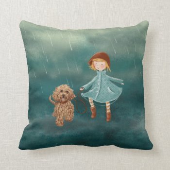 Girl With Dog Paintings / Labradoodle Love Throw Pillow by LabradoodleLove at Zazzle