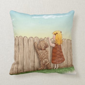 Girl With Dog Paintings / Labradoodle Love Throw Pillow by LabradoodleLove at Zazzle
