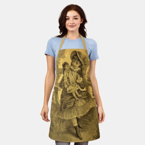 Girl With Doll Vintage Art Apron