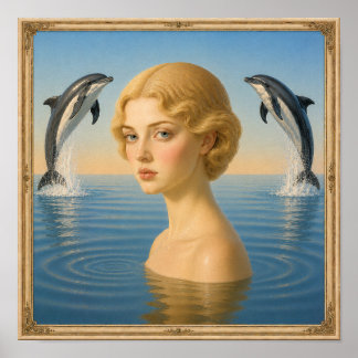 Girl with Dolphins Poster