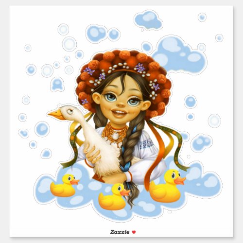 Girl with Duck Stickers  Labels