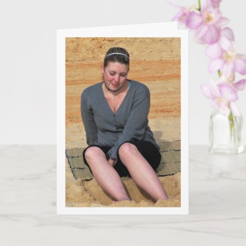 Girl with Feet in the Sand Card