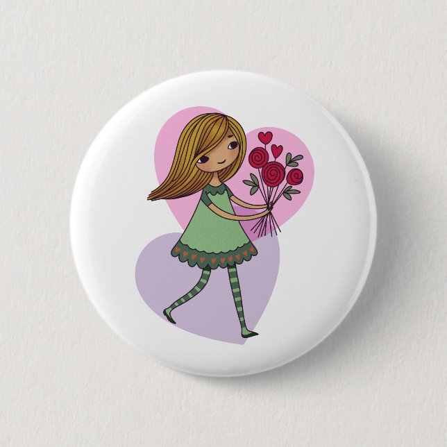 Girl With Flowers Button (Front)