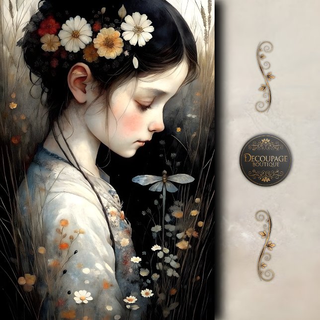 Girl with Flowers & Dragonfly Decoupage Tissue Paper (Girl with Flowers & Dragonfly Decoupage Tissue Paper)