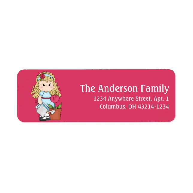 Girl with Flowers Floral Garden Address Labels d2 (Front)