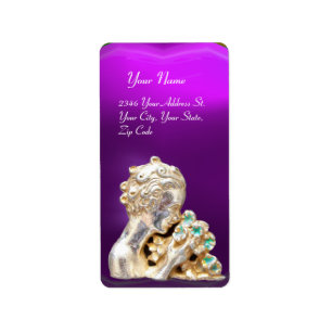 GIRL WITH FLOWERS,gold,purple,violet  Amethyst Label