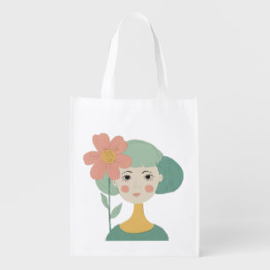 girl with flowers grocery bag