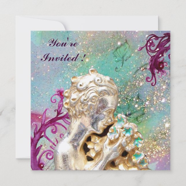 GIRL WITH FLOWERS IN GOLD SPARKLES ,Blue Sapphire Invitation (Front)