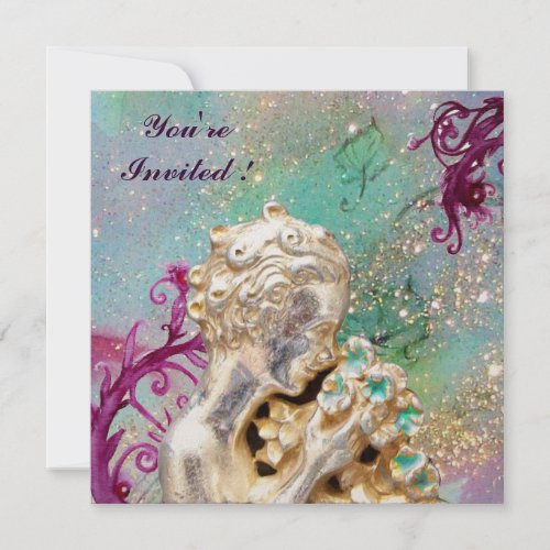 GIRL WITH FLOWERS IN GOLD SPARKLES Blue Sapphire Invitation