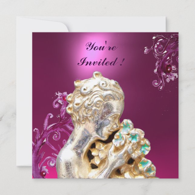 GIRL WITH FLOWERS ,Pink Purple Amethyst Invitation (Front)