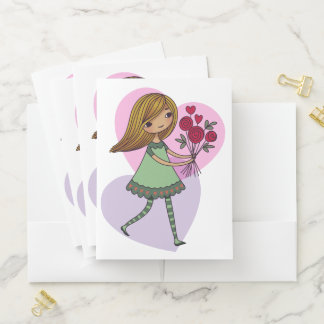 Girl With Flowers Pocket Folder