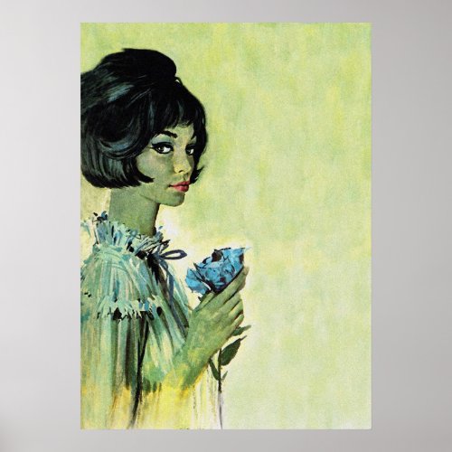 Girl With Flowers Retro Vintage Pulp  Cover Art
