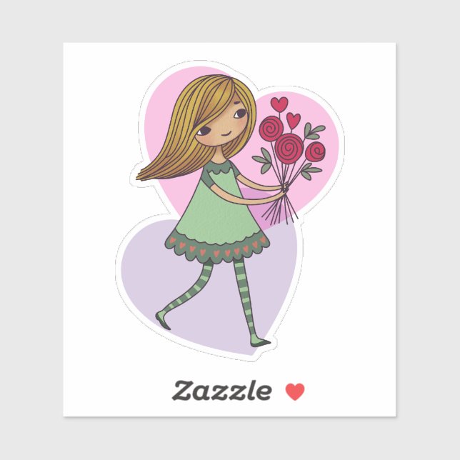 Girl With Flowers Sticker (Sheet)