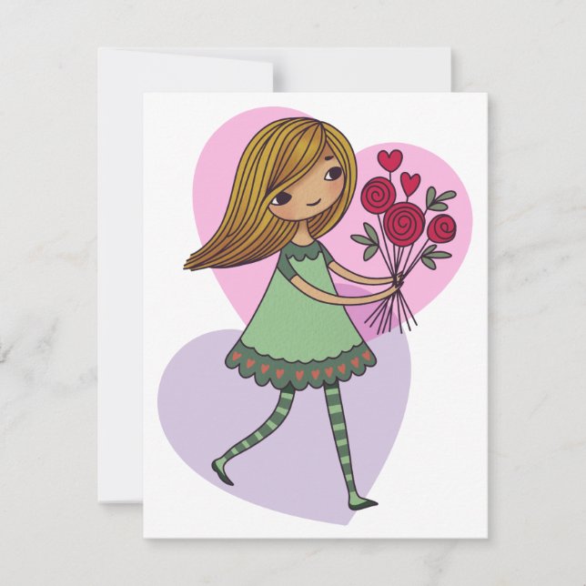 Girl With Flowers Thank You Card (Front)