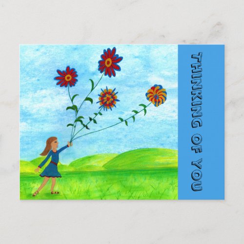 Girl with Flowers Thinking of You Postcard